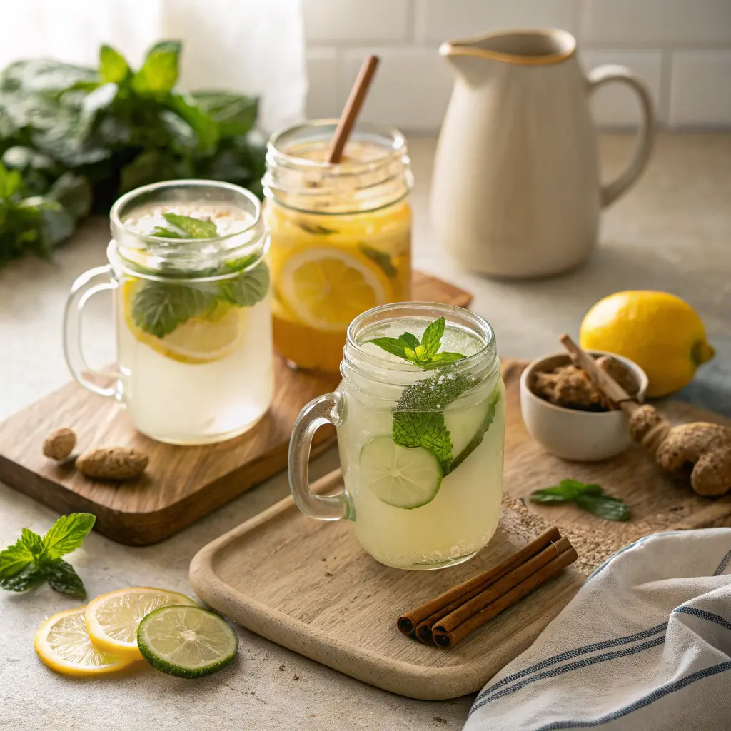 Mounjaro Drink Hacks 4 mounjaro drink hacks three gut-friendly drinks lemon ginger cucumber mint cinnamon almond milk