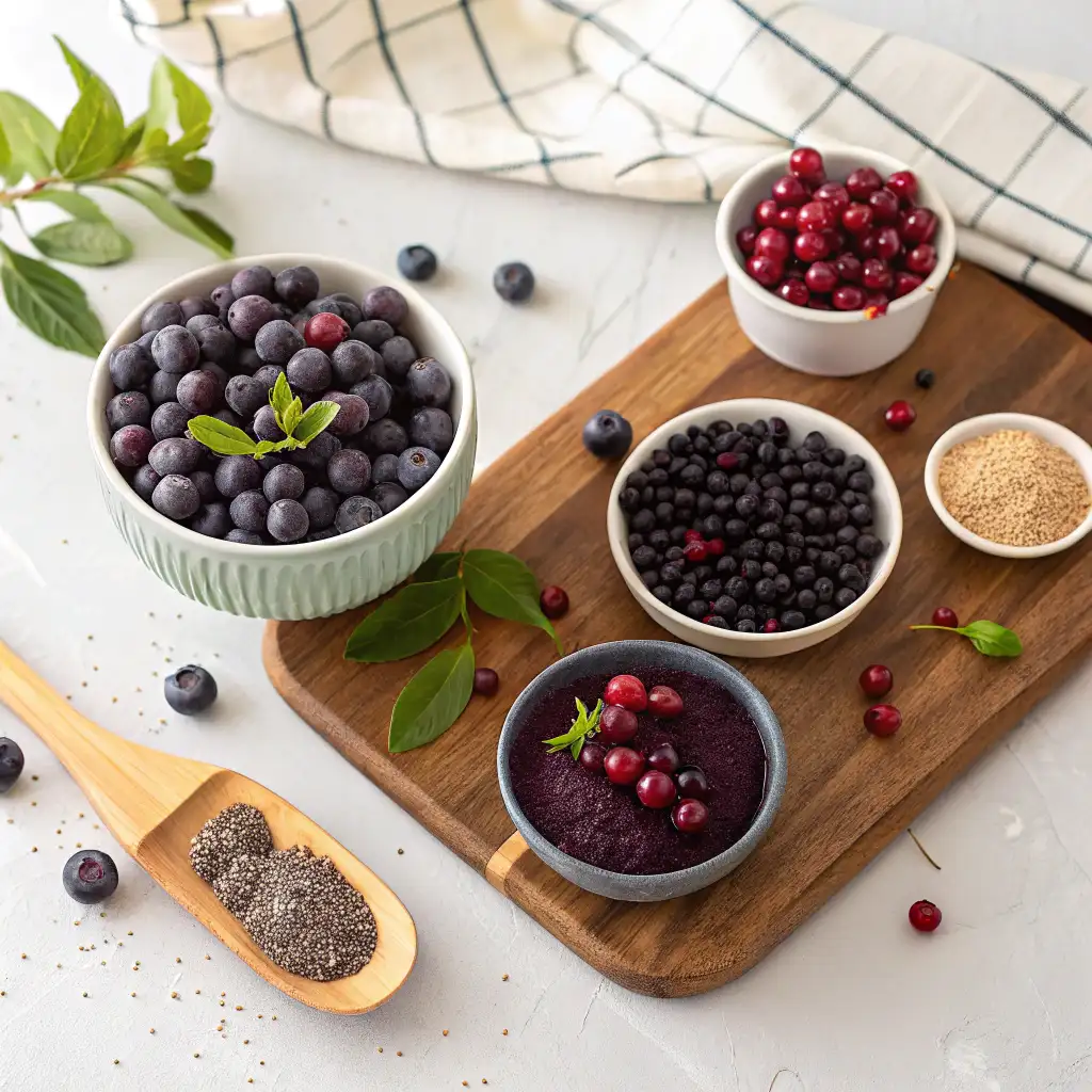 Purple peel fruit sources including maqui, acai, and elderberries