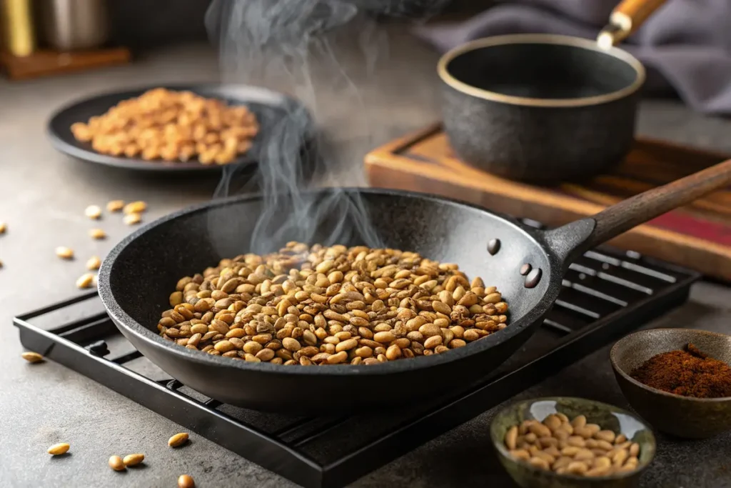 roasting cassia seeds in Korean kitchen